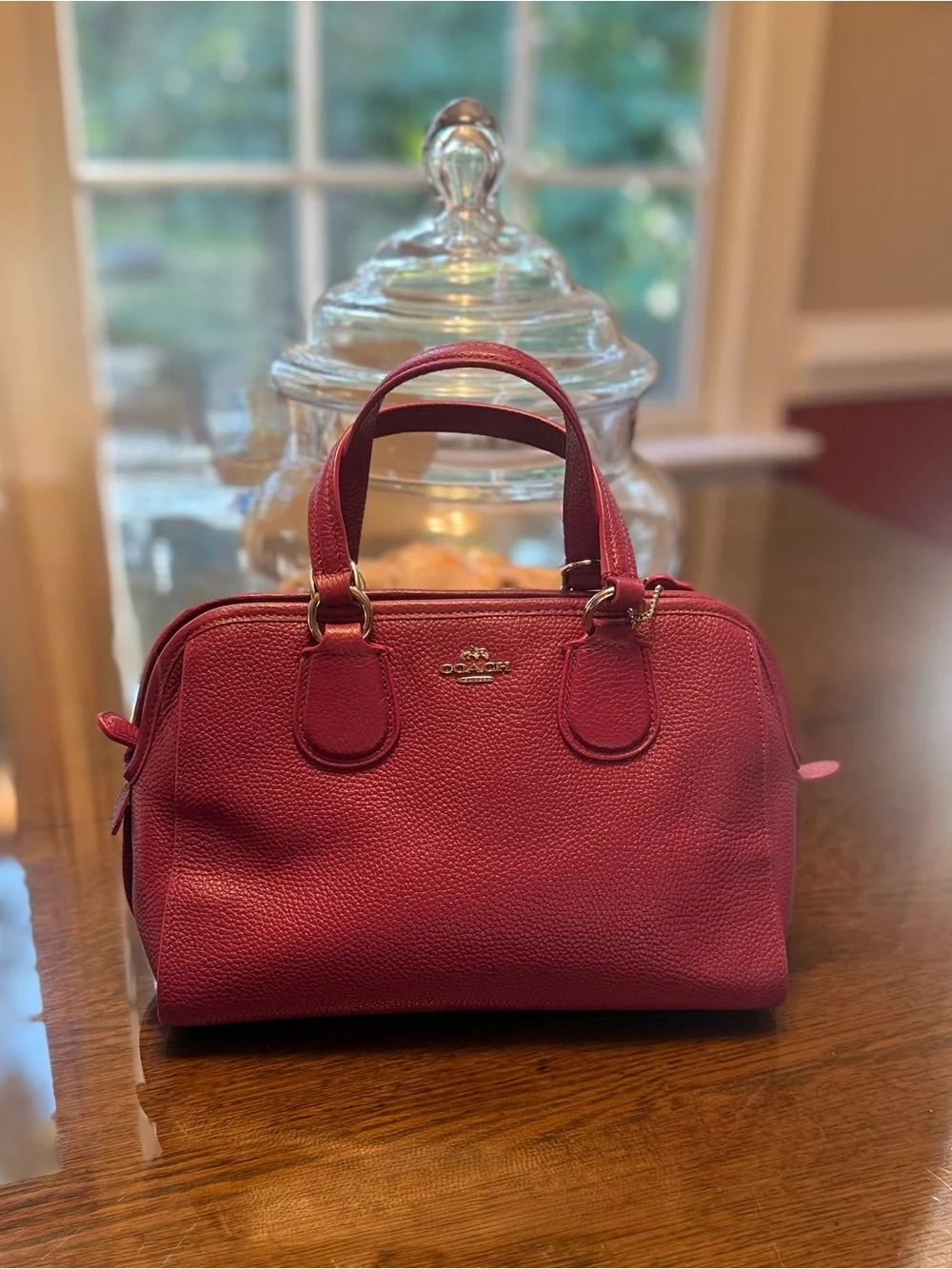 COACH Pebbled Leather Satchel in Berry